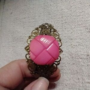 Goldtone filigree lacy pink cuff bracelet
